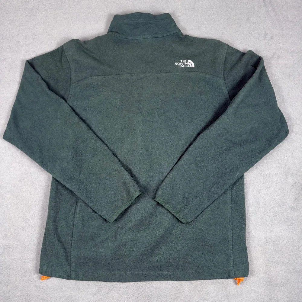 The North Face Mens Full Zip Fleece Jacket Green Orange Trim Medium